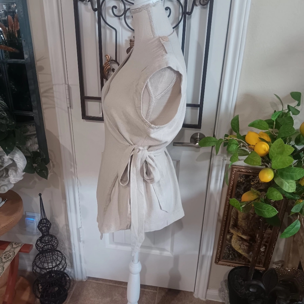 CARUSO Linen Blend Asymmetrical True Wrap Sleeveless Vest Size Medium - Picture 4 of 9
